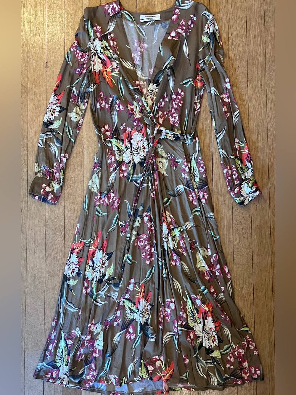 Aldo Martins Olive Floral Wrap Dress— Size 10